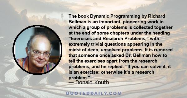 The book Dynamic Programming by Richard Bellman is an important, pioneering work in which a group of problems is collected together at the end of some chapters under the heading Exercises and Research Problems, with