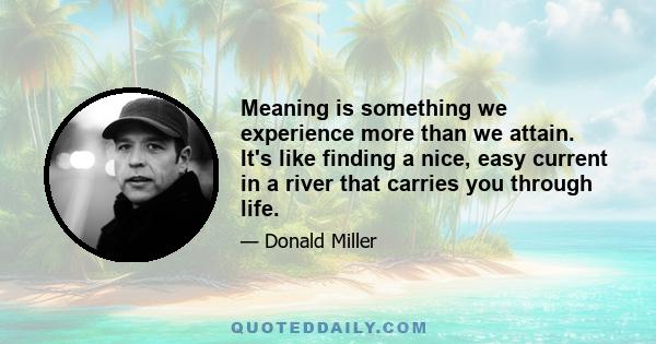 Meaning is something we experience more than we attain. It's like finding a nice, easy current in a river that carries you through life.