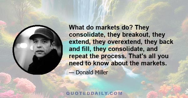 What do markets do? They consolidate, they breakout, they extend, they overextend, they back and fill, they consolidate, and repeat the process. That's all you need to know about the markets.