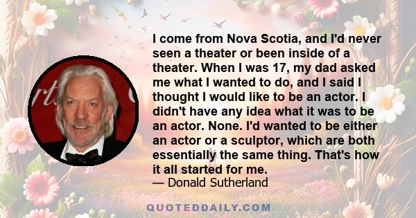 I come from Nova Scotia, and I'd never seen a theater or been inside of a theater. When I was 17, my dad asked me what I wanted to do, and I said I thought I would like to be an actor. I didn't have any idea what it was 