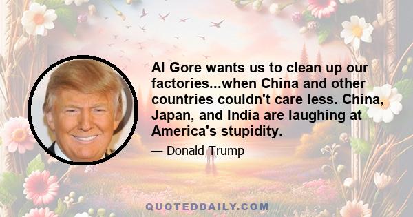 Al Gore wants us to clean up our factories...when China and other countries couldn't care less. China, Japan, and India are laughing at America's stupidity.