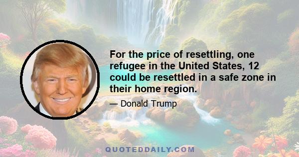 For the price of resettling, one refugee in the United States, 12 could be resettled in a safe zone in their home region.