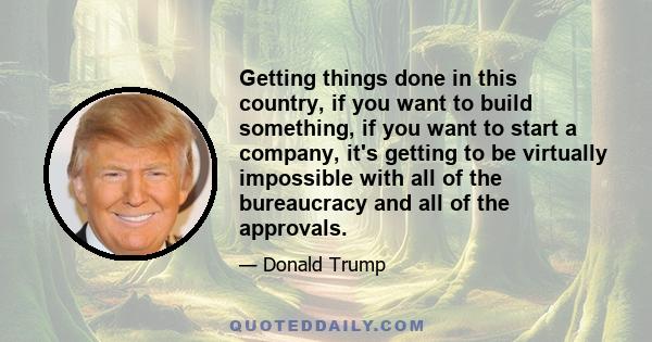 Getting things done in this country, if you want to build something, if you want to start a company, it's getting to be virtually impossible with all of the bureaucracy and all of the approvals.