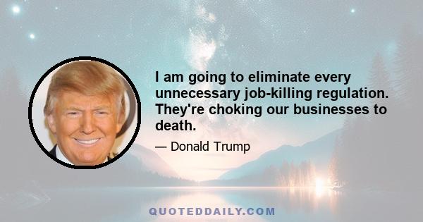 I am going to eliminate every unnecessary job-killing regulation. They're choking our businesses to death.