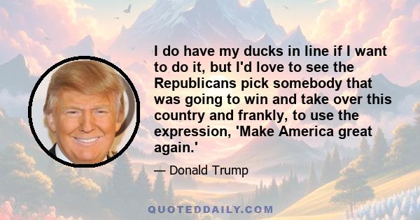 I do have my ducks in line if I want to do it, but I'd love to see the Republicans pick somebody that was going to win and take over this country and frankly, to use the expression, 'Make America great again.'