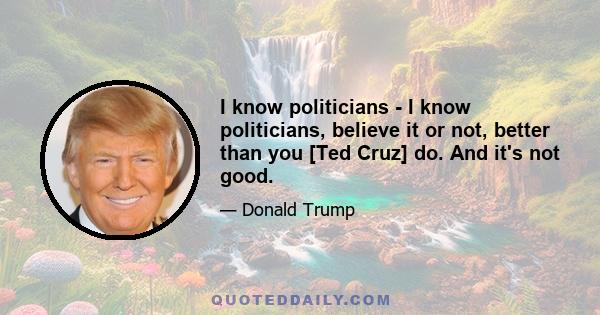 I know politicians - I know politicians, believe it or not, better than you [Ted Cruz] do. And it's not good.