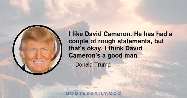 I like David Cameron. He has had a couple of rough statements, but that's okay, I think David Cameron's a good man.