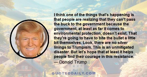 I think one of the things that's happening is that people are realizing that they can't pass the buck to the government because the government, at least as far it comes to environmental protection, doesn't exist. That