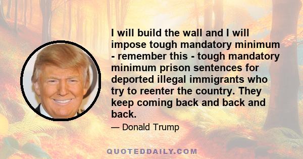 I will build the wall and I will impose tough mandatory minimum - remember this - tough mandatory minimum prison sentences for deported illegal immigrants who try to reenter the country. They keep coming back and back