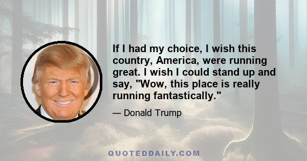 If I had my choice, I wish this country, America, were running great. I wish I could stand up and say, Wow, this place is really running fantastically.