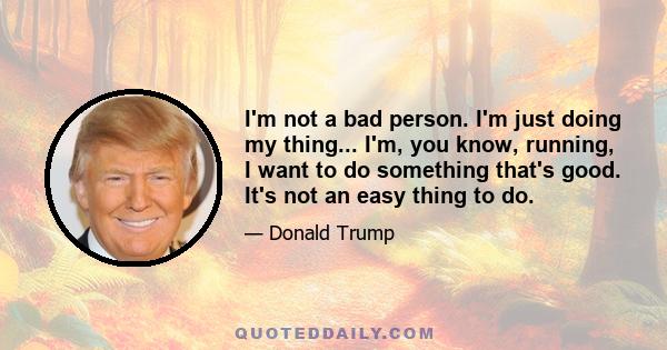 I'm not a bad person. I'm just doing my thing... I'm, you know, running, I want to do something that's good. It's not an easy thing to do.