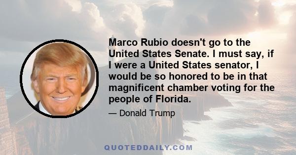 Marco Rubio doesn't go to the United States Senate. I must say, if I were a United States senator, I would be so honored to be in that magnificent chamber voting for the people of Florida.