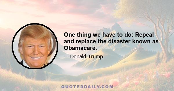 One thing we have to do: Repeal and replace the disaster known as Obamacare.