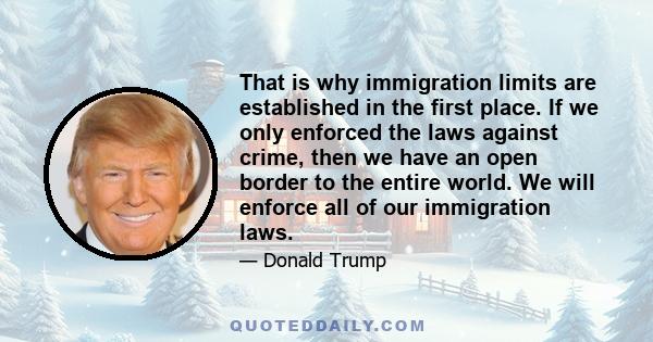 That is why immigration limits are established in the first place. If we only enforced the laws against crime, then we have an open border to the entire world. We will enforce all of our immigration laws.