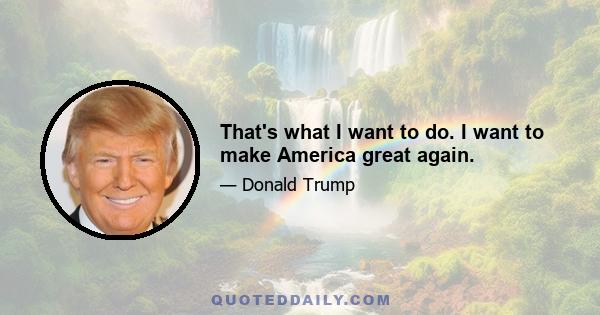 That's what I want to do. I want to make America great again.