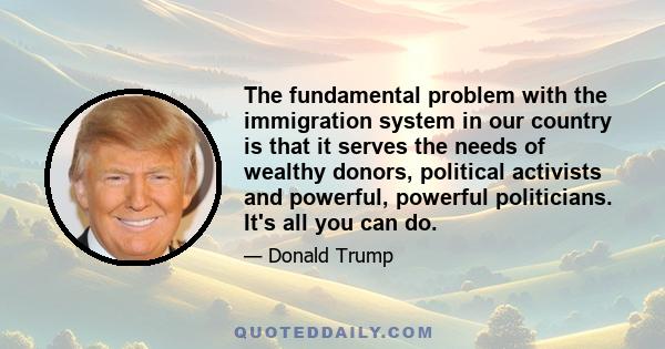 The fundamental problem with the immigration system in our country is that it serves the needs of wealthy donors, political activists and powerful, powerful politicians. It's all you can do.