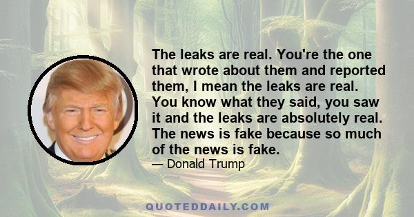 The leaks are real. You're the one that wrote about them and reported them, I mean the leaks are real. You know what they said, you saw it and the leaks are absolutely real. The news is fake because so much of the news