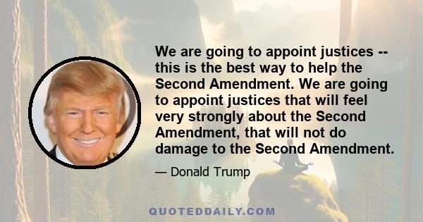 We are going to appoint justices ­­ this is the best way to help the Second Amendment. We are going to appoint justices that will feel very strongly about the Second Amendment, that will not do damage to the Second