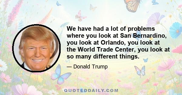 We have had a lot of problems where you look at San Bernardino, you look at Orlando, you look at the World Trade Center, you look at so many different things.