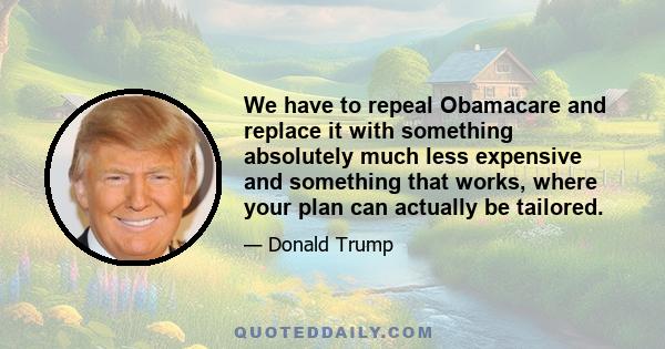 We have to repeal Obamacare and replace it with something absolutely much less expensive and something that works, where your plan can actually be tailored.