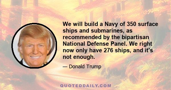 We will build a Navy of 350 surface ships and submarines, as recommended by the bipartisan National Defense Panel. We right now only have 276 ships, and it's not enough.