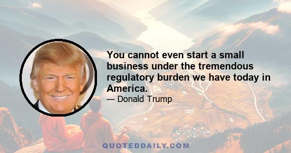 You cannot even start a small business under the tremendous regulatory burden we have today in America.