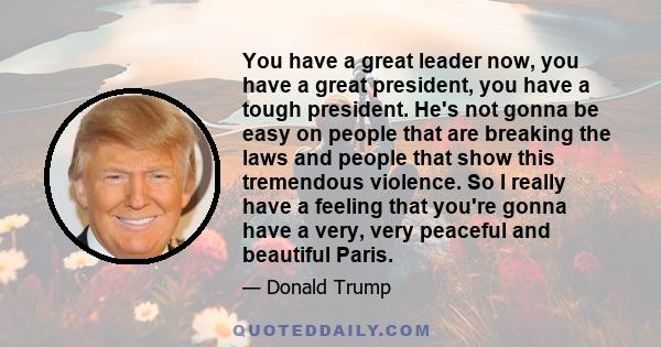 You have a great leader now, you have a great president, you have a tough president. He's not gonna be easy on people that are breaking the laws and people that show this tremendous violence. So I really have a feeling