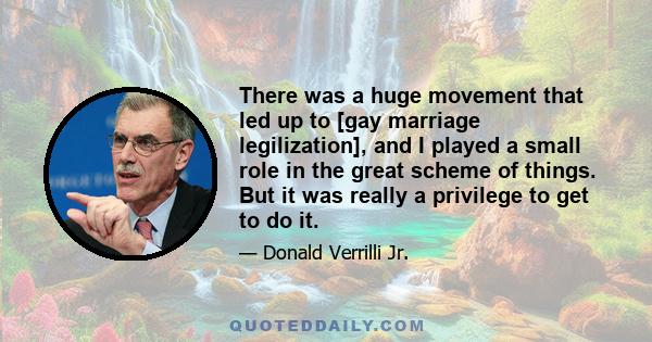 There was a huge movement that led up to [gay marriage legilization], and I played a small role in the great scheme of things. But it was really a privilege to get to do it.