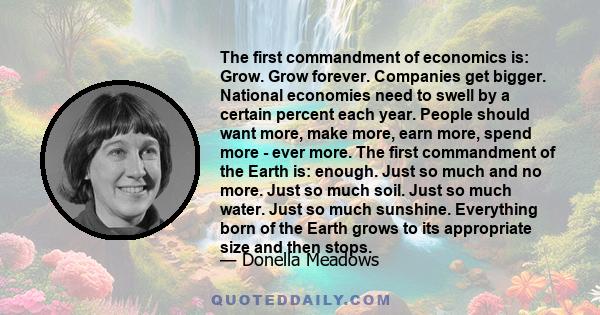 The first commandment of economics is: Grow. Grow forever. Companies get bigger. National economies need to swell by a certain percent each year. People should want more, make more, earn more, spend more - ever more.