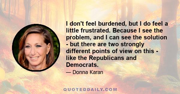 I don't feel burdened, but I do feel a little frustrated. Because I see the problem, and I can see the solution - but there are two strongly different points of view on this - like the Republicans and Democrats.