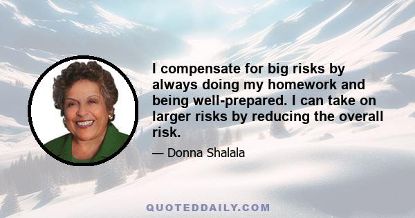 I compensate for big risks by always doing my homework and being well-prepared. I can take on larger risks by reducing the overall risk.