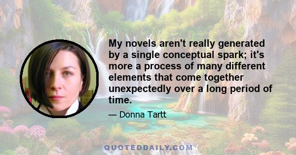 My novels aren't really generated by a single conceptual spark; it's more a process of many different elements that come together unexpectedly over a long period of time.