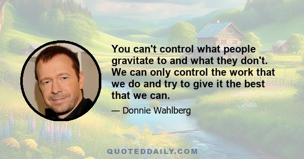 You can't control what people gravitate to and what they don't. We can only control the work that we do and try to give it the best that we can.