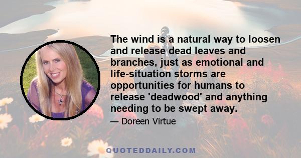 The wind is a natural way to loosen and release dead leaves and branches, just as emotional and life-situation storms are opportunities for humans to release 'deadwood' and anything needing to be swept away.