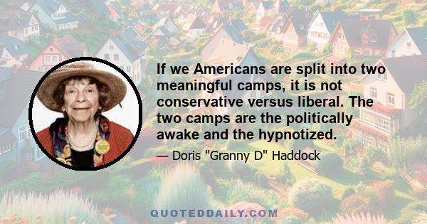 If we Americans are split into two meaningful camps, it is not conservative versus liberal. The two camps are the politically awake and the hypnotized.