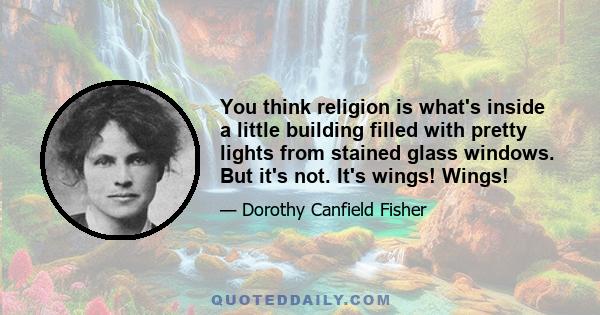 You think religion is what's inside a little building filled with pretty lights from stained glass windows. But it's not. It's wings! Wings!