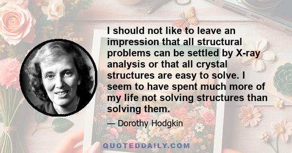 I should not like to leave an impression that all structural problems can be settled by X-ray analysis or that all crystal structures are easy to solve. I seem to have spent much more of my life not solving structures