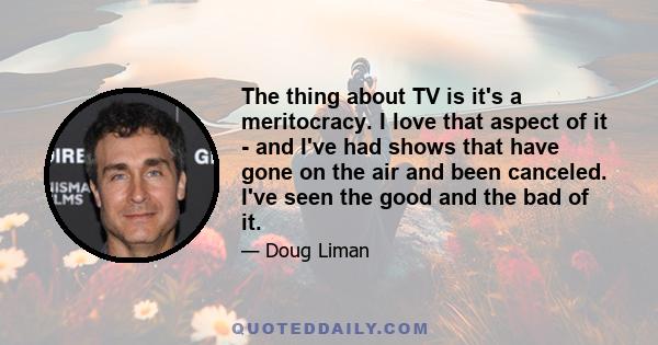 The thing about TV is it's a meritocracy. I love that aspect of it - and I've had shows that have gone on the air and been canceled. I've seen the good and the bad of it.