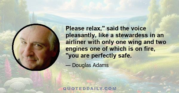 Please relax, said the voice pleasantly, like a stewardess in an airliner with only one wing and two engines one of which is on fire, you are perfectly safe.