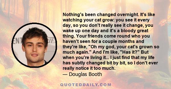 Nothing's been changed overnight. It's like watching your cat grow: you see it every day, so you don't really see it change, you wake up one day and it's a bloody great thing. Your friends come round who you haven't