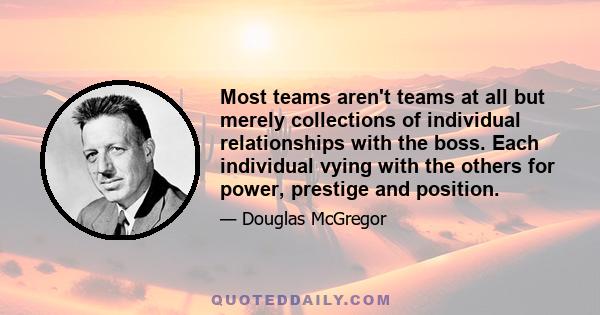 Most teams aren't teams at all but merely collections of individual relationships with the boss. Each individual vying with the others for power, prestige and position.