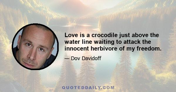 Love is a crocodile just above the water line waiting to attack the innocent herbivore of my freedom.