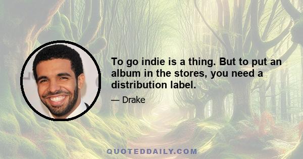 To go indie is a thing. But to put an album in the stores, you need a distribution label.