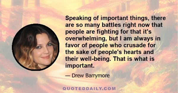 Speaking of important things, there are so many battles right now that people are fighting for that it's overwhelming, but I am always in favor of people who crusade for the sake of people's hearts and their well-being. 