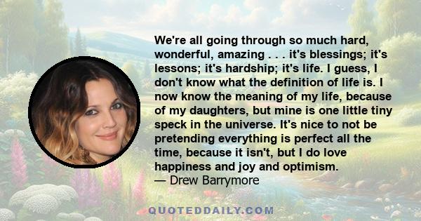 We're all going through so much hard, wonderful, amazing . . . it's blessings; it's lessons; it's hardship; it's life. I guess, I don't know what the definition of life is. I now know the meaning of my life, because of