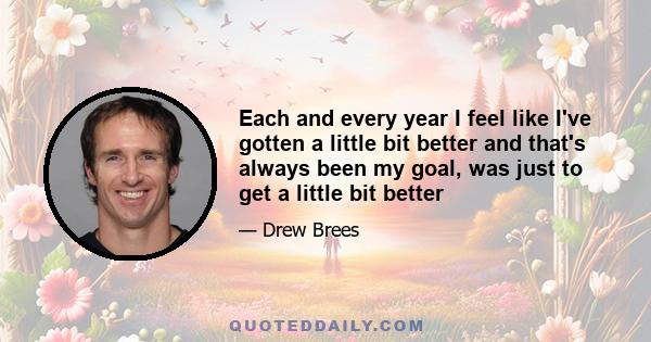 Each and every year I feel like I've gotten a little bit better and that's always been my goal, was just to get a little bit better