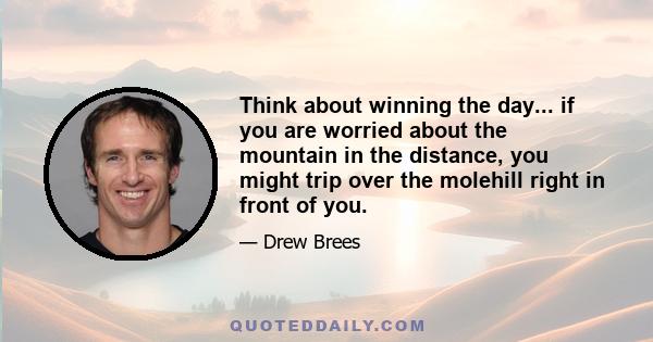 Think about winning the day... if you are worried about the mountain in the distance, you might trip over the molehill right in front of you.