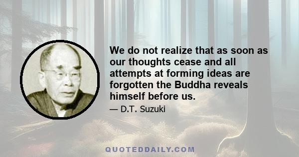 We do not realize that as soon as our thoughts cease and all attempts at forming ideas are forgotten the Buddha reveals himself before us.