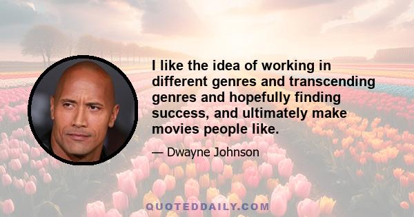 I like the idea of working in different genres and transcending genres and hopefully finding success, and ultimately make movies people like.