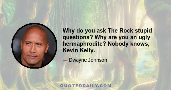 Why do you ask The Rock stupid questions? Why are you an ugly hermaphrodite? Nobody knows, Kevin Kelly.